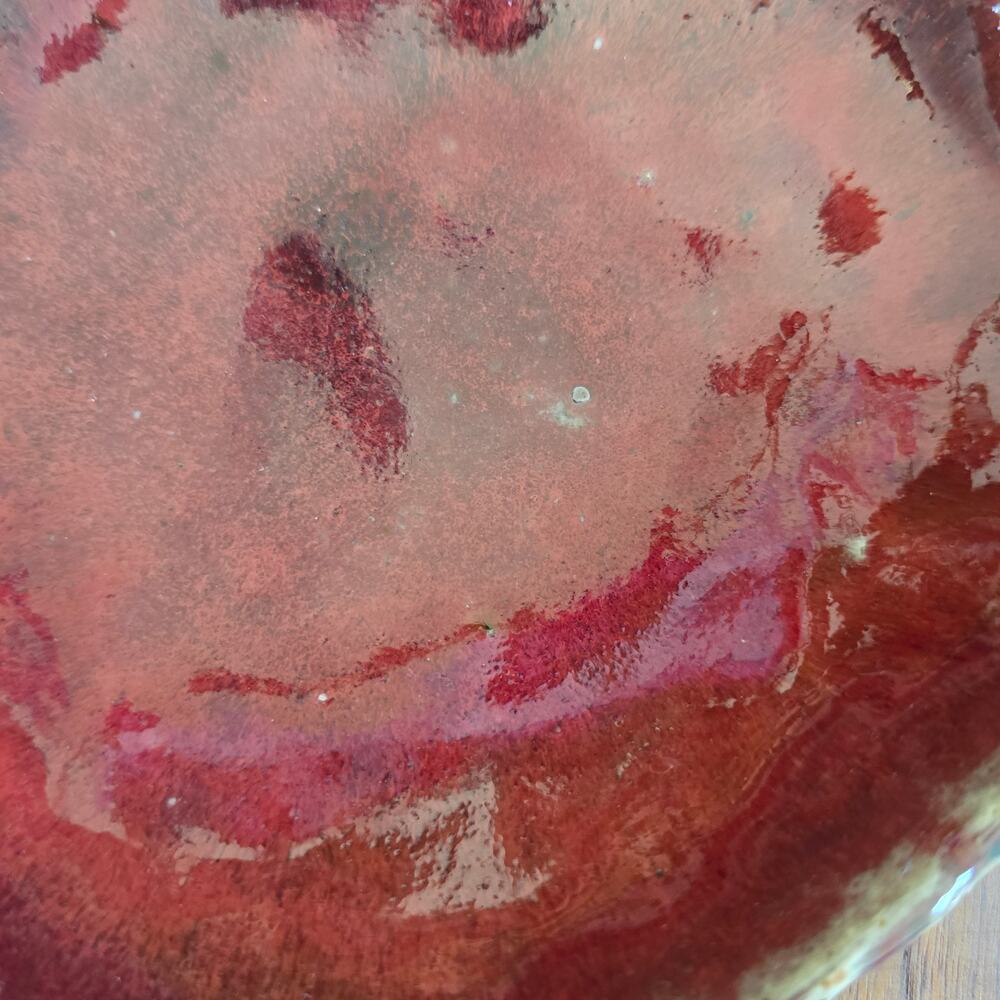 Studio Art Pottery Red Bowl Gray Drip Rim Glazed Classic Rustic Earthy Boho - Picture 5 of 10